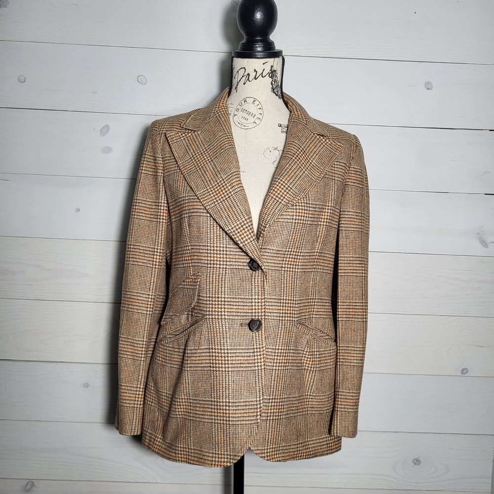 Vintage Women's Blazer Brown Plaid  Classic Preppy.